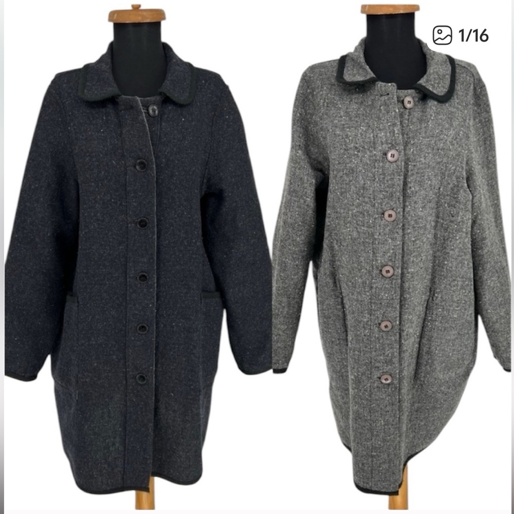 Vtg Boyne Valley Weavers Reversible Gray Wool Coat made in Ireland